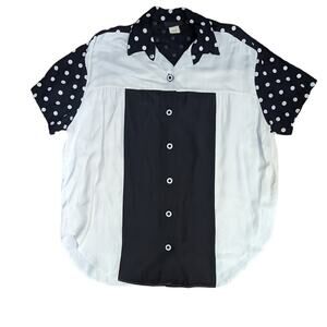 Anxiety Vintage 80s Black & White Polka dot  Button Down Blouse